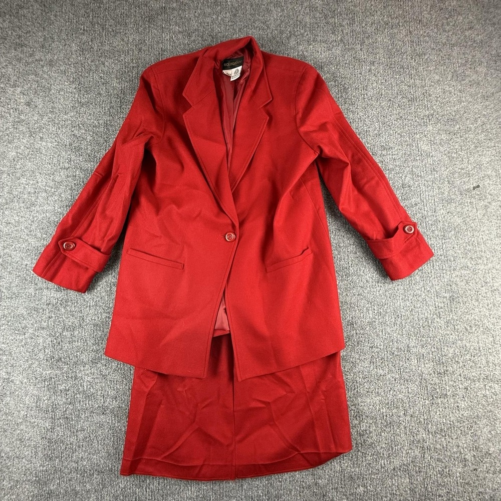 Vintage Requirements Skirt Suit‎ Womens 12 Red Wool Lined Long Blazer 2 Piece
